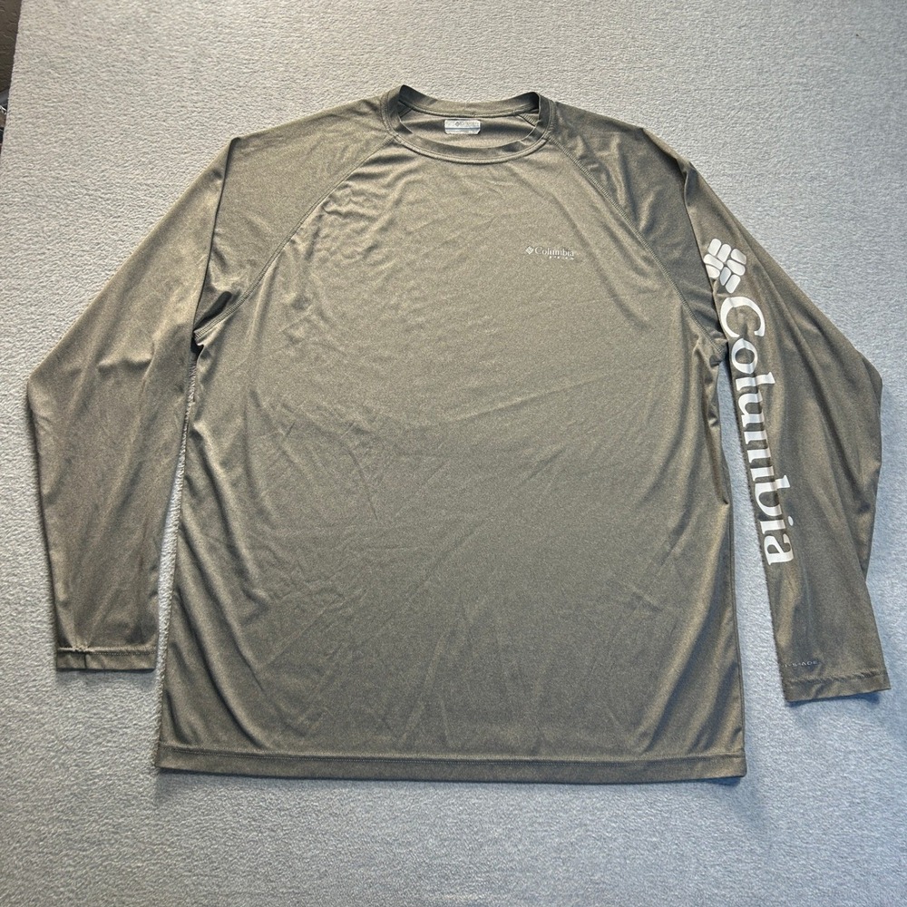 Columbia Mens XXL Gray Long Sleeve Performance Outdoor Hiking PFG Graphic Logo